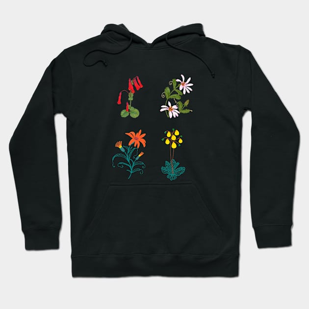 Mountain and forest illustrated wildflowers on black Hoodie by agus.cami